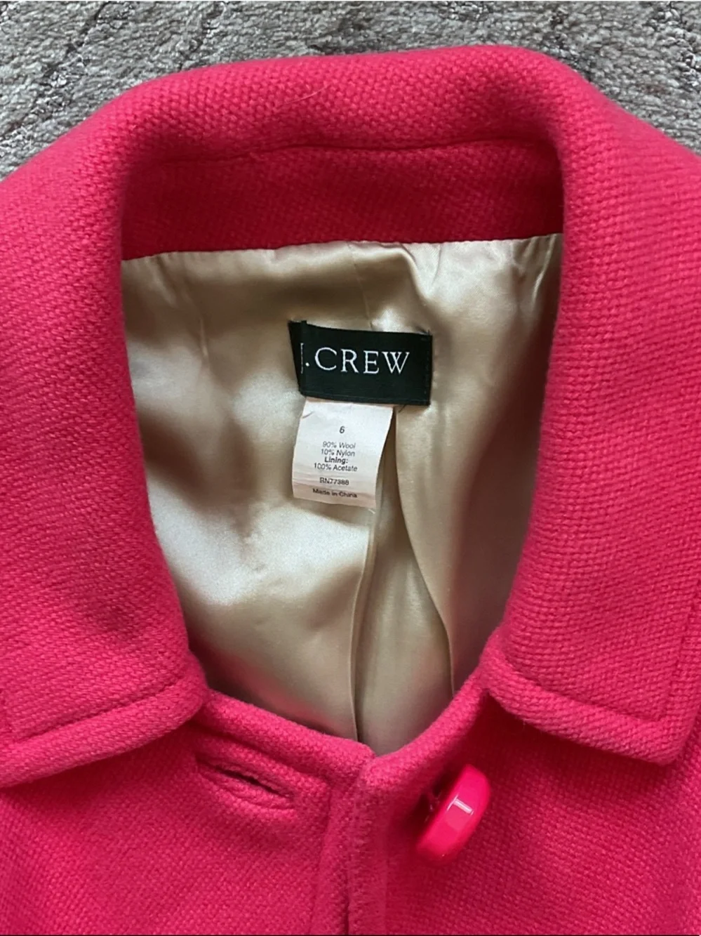 J. Crew Azalea Pink Single-Breasted Wool Pea Coat - Picture 7 of 10
